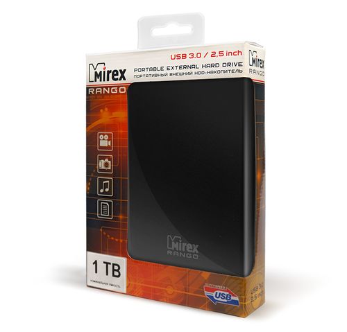 Внешний жесткий диск HDD USB 3.0, 1 ТБ, Mirex Rango Dark