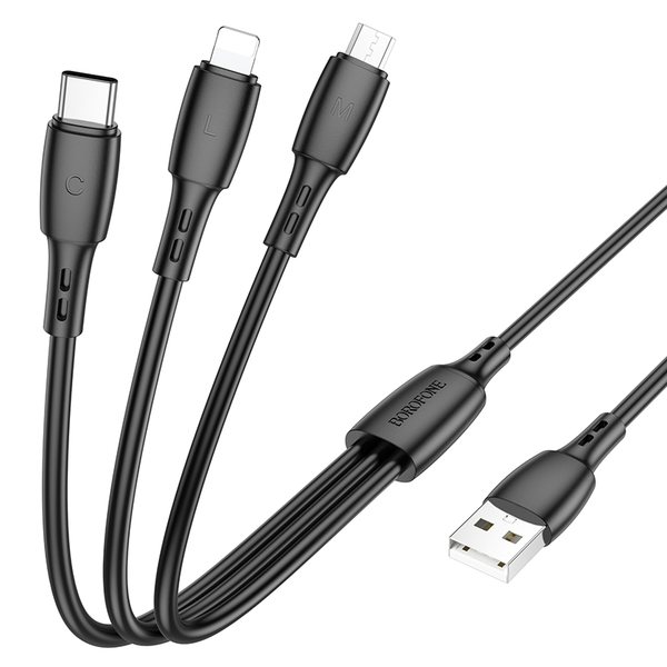 USB кабель 3 в 1 Borofone BX71, USB - Lightning, micro USB, Type-C, черный