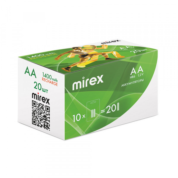 Аккумуляторные батарейки АА / HR6, Ni-MH, Mirex, 1400 mAh, 1,2 В, 2 шт оптом