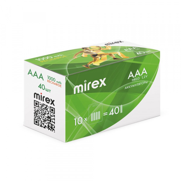 Аккумуляторные батарейки ААА / HR03, Ni-MH, Mirex, 1000 mAh, 1,2 В, 4 шт оптом