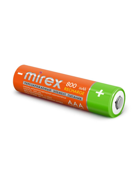 Аккумуляторные батарейки ААА / HR03, Ni-MH, Mirex, 800 mAh, 1,2 В, 2 шт оптом