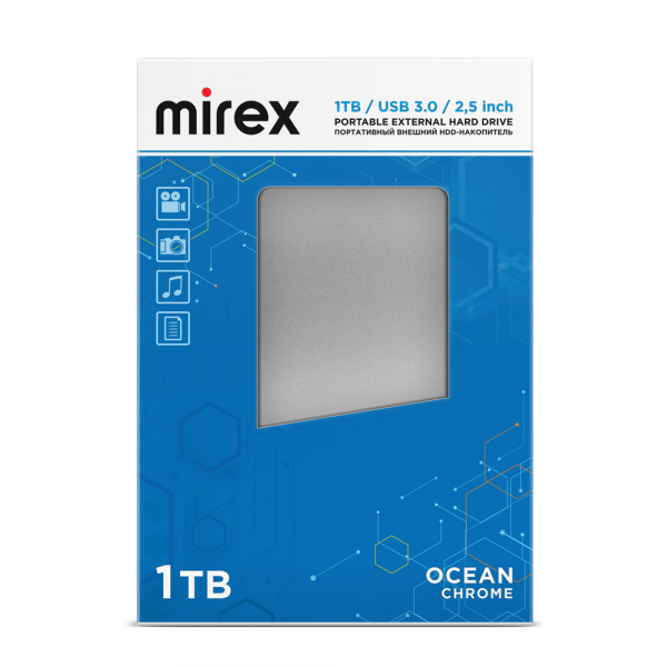 Внешний жесткий диск HDD USB 3.0, 1 ТБ, Mirex Ocean Chrome