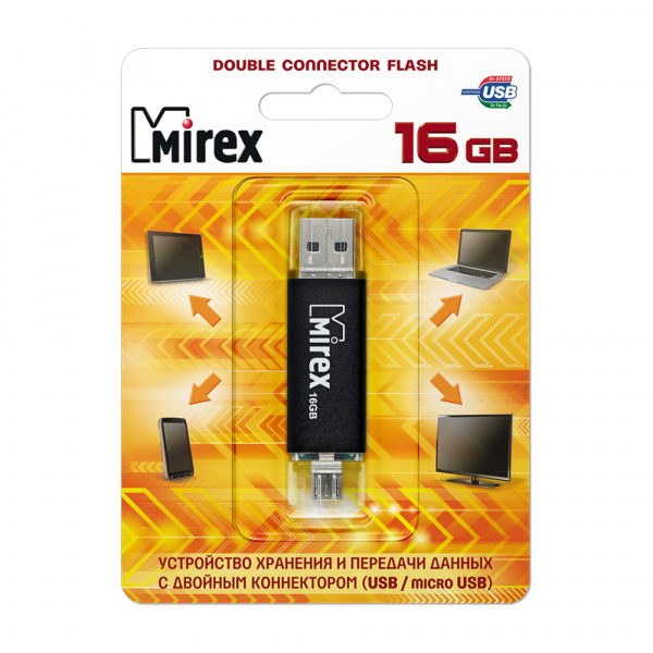 USB - Micro USB флеш накопитель Mirex Smart Black С Двойным Разъемом 16 ГБ оптом