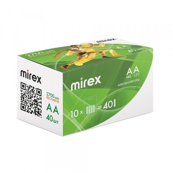 Аккумуляторные батарейки АА / HR6, Ni-MH, Mirex, 2700 mAh, 1,2 В, 4 шт оптом