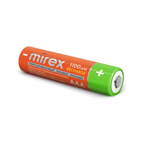 Аккумуляторные батарейки ААА / HR03, Ni-MH, Mirex, 1100 mAh, 1,2 В, 4 шт оптом