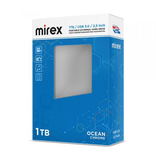 Внешний жесткий диск HDD USB 3.0, 1 ТБ, Mirex Ocean Chrome