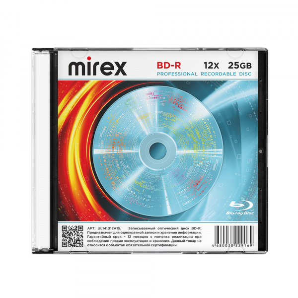 BD-R диск Mirex Brand, 12X, 25 ГБ, Slim case