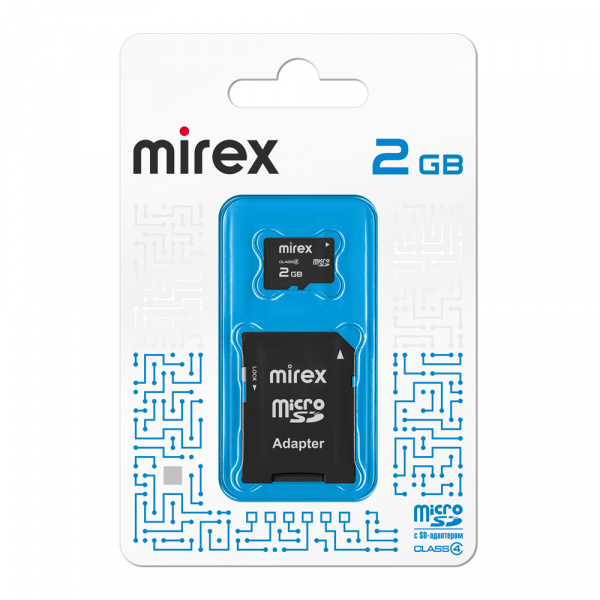 Карта памяти micro SD с адаптером Mirex, 2 ГБ, Class 4