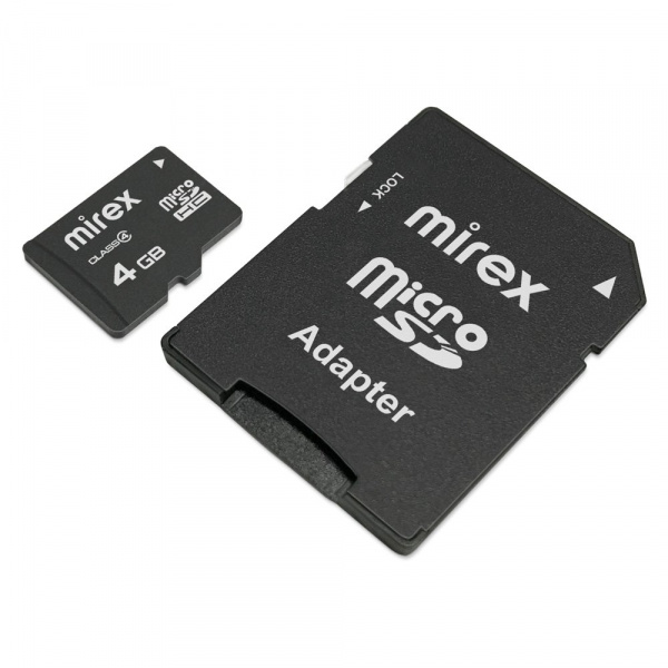 Карта памяти micro SDHC с адаптером Mirex, 4 ГБ, Class 4 оптом