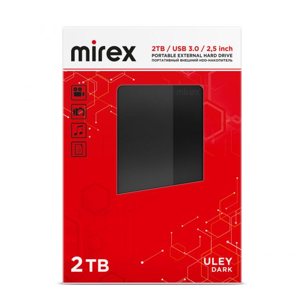 Внешний жесткий диск HDD USB 3.0, 2 ТБ, Mirex Uley Dark