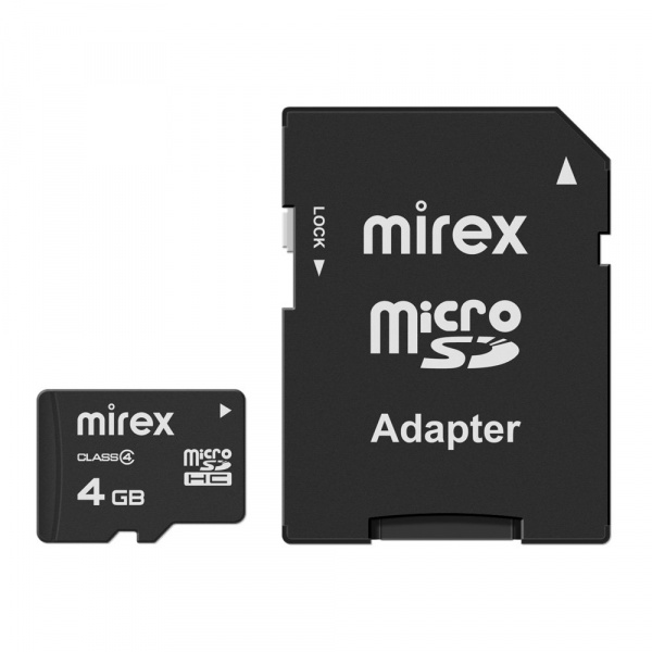 Карта памяти micro SDHC с адаптером Mirex, 4 ГБ, Class 4 оптом