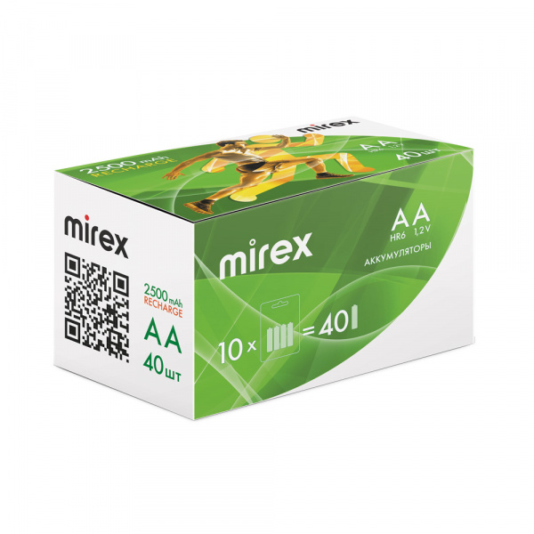 Аккумуляторные батарейки АА / HR6, Ni-MH, Mirex, 2500 mAh, 1,2 В, 4 шт оптом