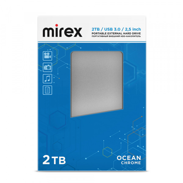 Внешний жесткий диск HDD USB 3.0, 2 ТБ, Mirex Ocean Chrome