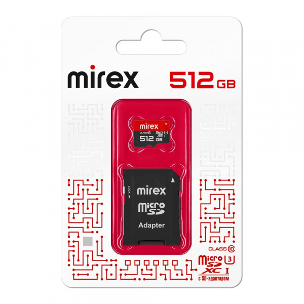 Карта памяти micro SDXC с адаптером Mirex, 512 ГБ, Class 10, UHS Class 3