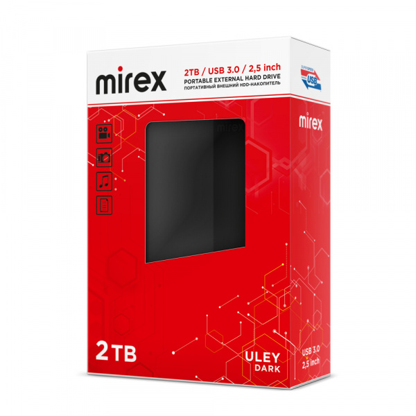 Внешний жесткий диск HDD USB 3.0, 2 ТБ, Mirex Uley Dark