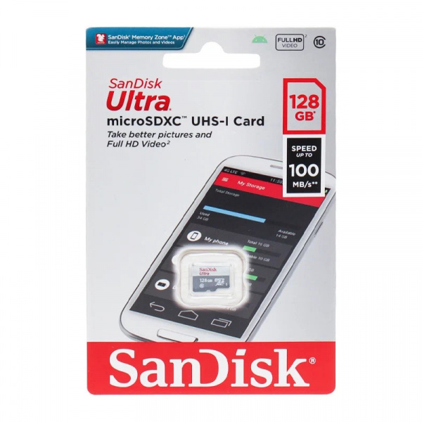 Карта памяти micro SDXC SanDisk Ultra, 128 ГБ, Class 10 оптом