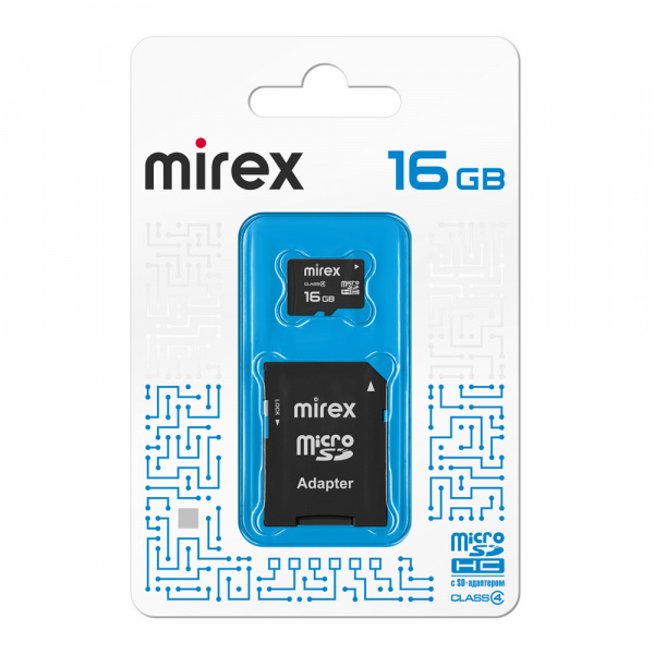 Карта памяти micro SDHC с адаптером Mirex, 16 ГБ, Class 4