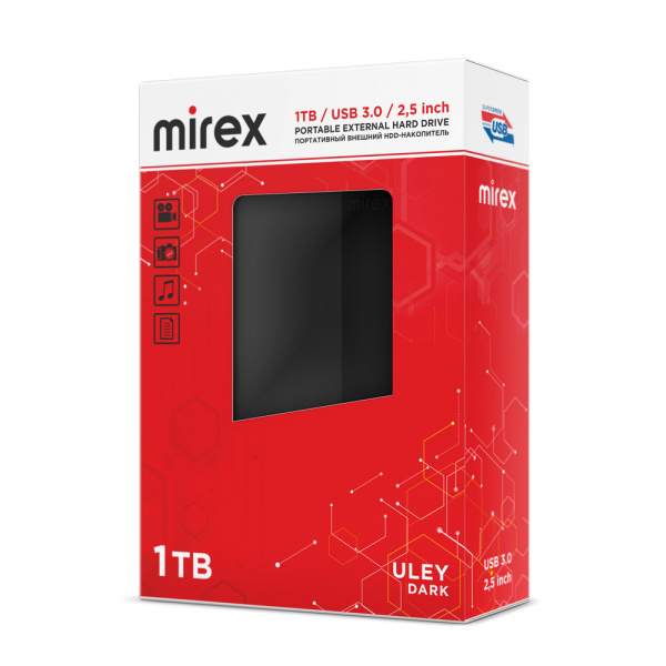 Внешний жесткий диск HDD USB 3.0, 1 ТБ, Mirex Uley Dark