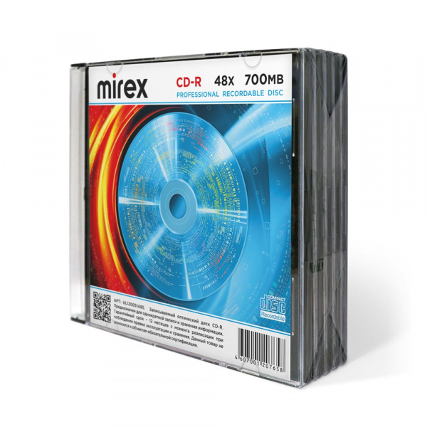 CD-R диск Mirex Brand, 48X, 700 МБ, Slim case 5 шт