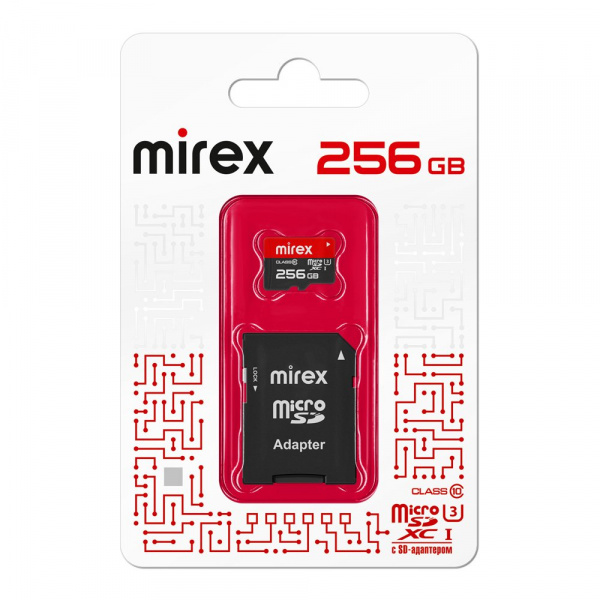 Карта памяти micro SDXC с адаптером Mirex, 256 ГБ, Class 10, UHS Class 3