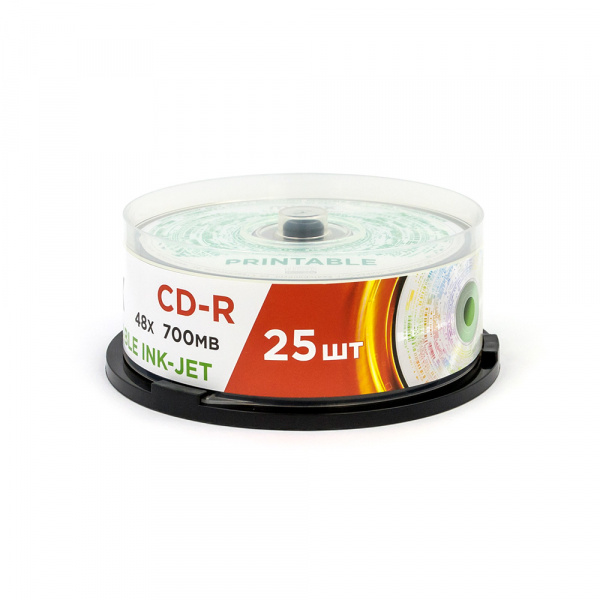 CD-R диск Mirex Brand Printable Ink-Jet, 48X, 700 МБ, Cake box 25 шт