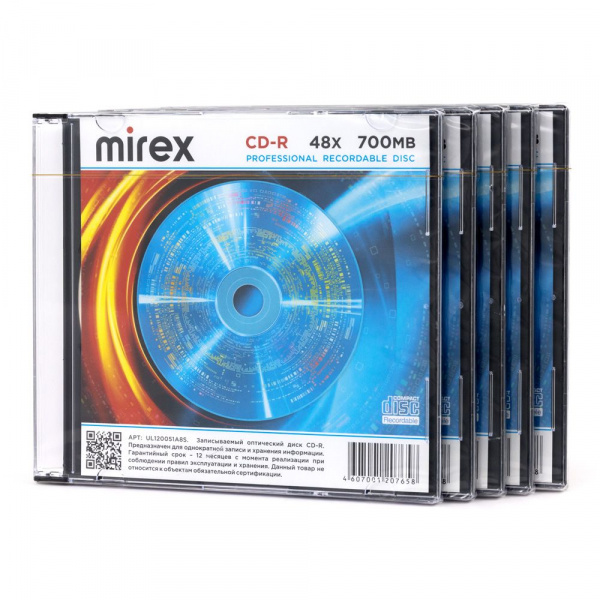 CD-R диск Mirex Brand, 48X, 700 МБ, Slim case 5 шт купить оптом