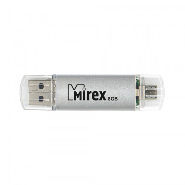 USB - Micro USB флеш накопитель Mirex Smart Silver С Двойным Разъемом 8 ГБ